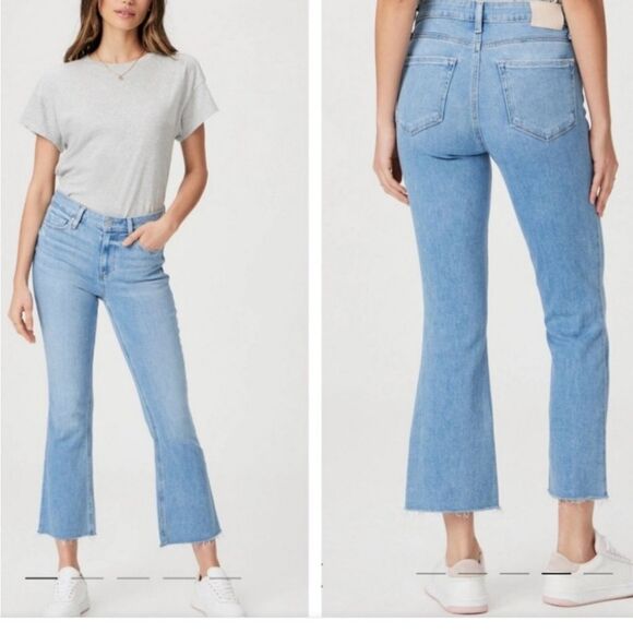 Paige Rory Cotton Blend High Waisted Crop Flare Denim Jeans Kaede Distressed 29 - Picture 1 of 3